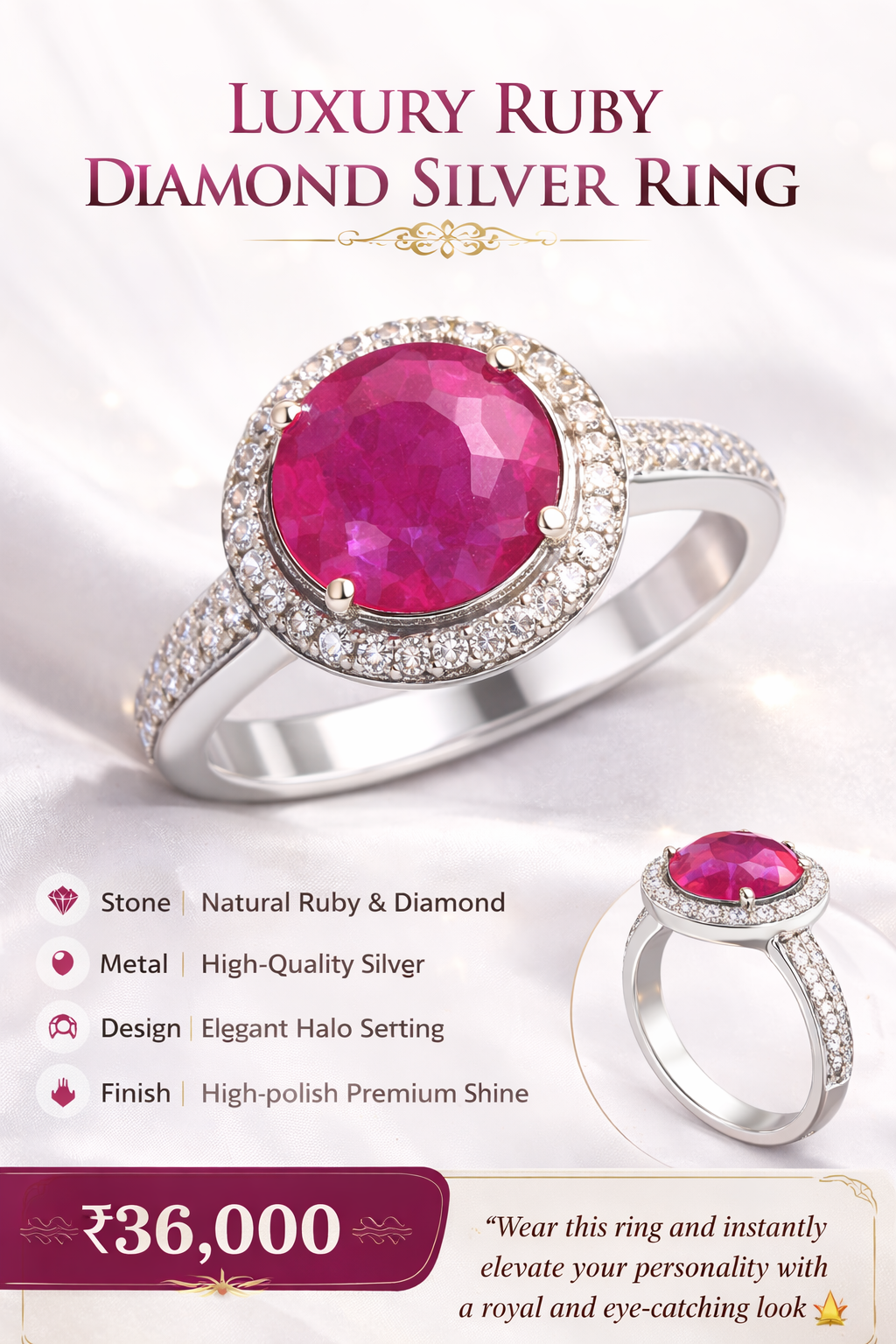 Luxury Ruby Diamond Silver Ring | Elegant Statement Jewelry