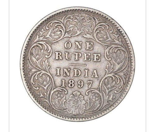 1897 Queen Victoria One Rupee Silver Coin – Rare British India Collectible