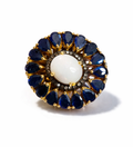 Victorian Style Ring with Opal Center Stone & Blue Accent Gems