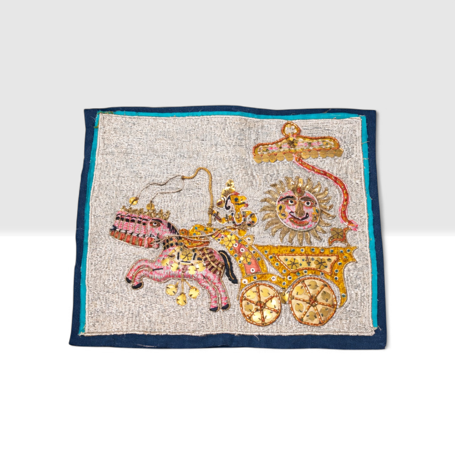 Handcrafted Embroidered Traditional Horse Chariot Wall Hanging (Premium Zari Work)
